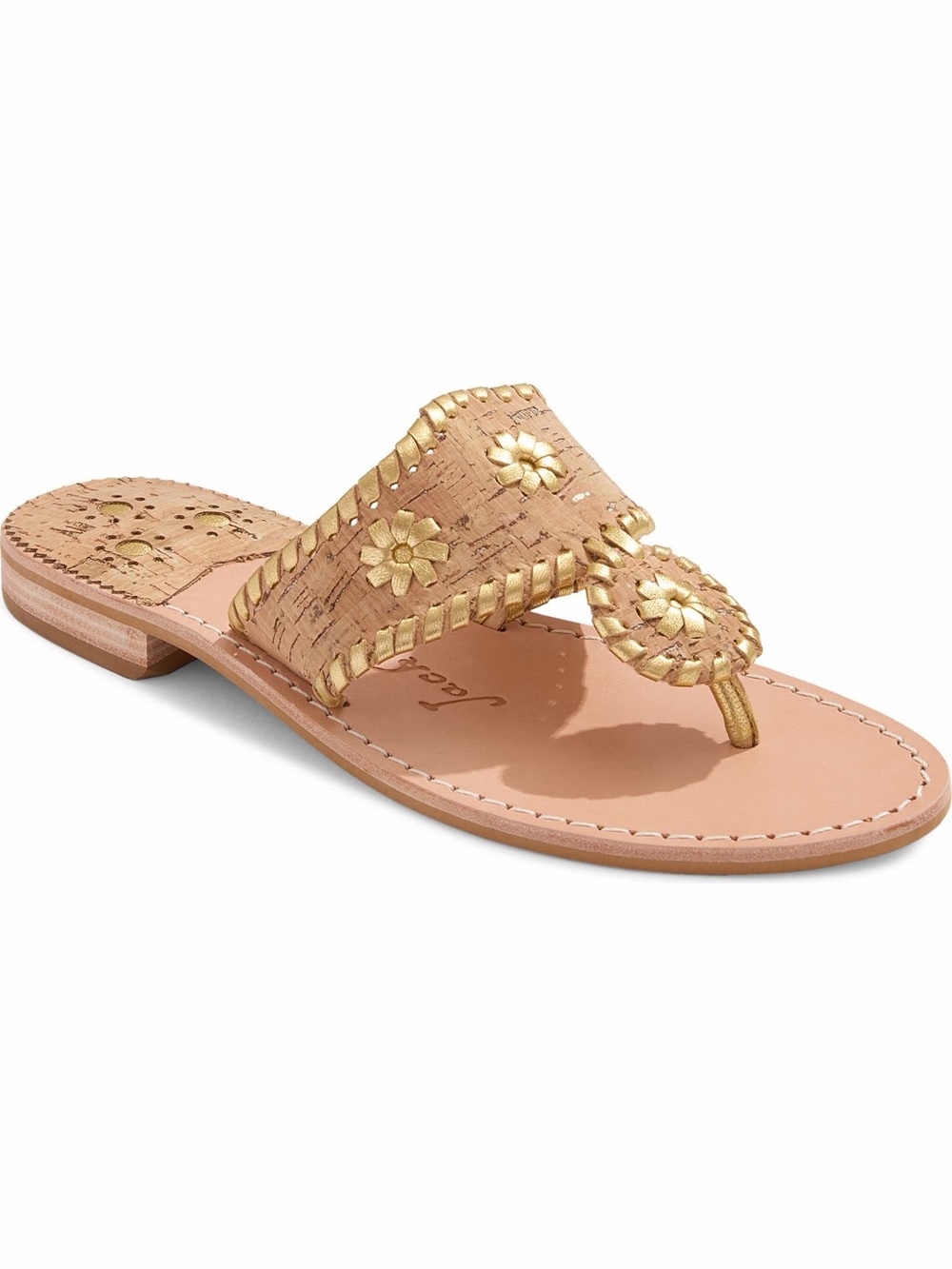 Jack Rogers Jacks Flat Sandal in Cork & Gold natural cork footbed size 7.5M